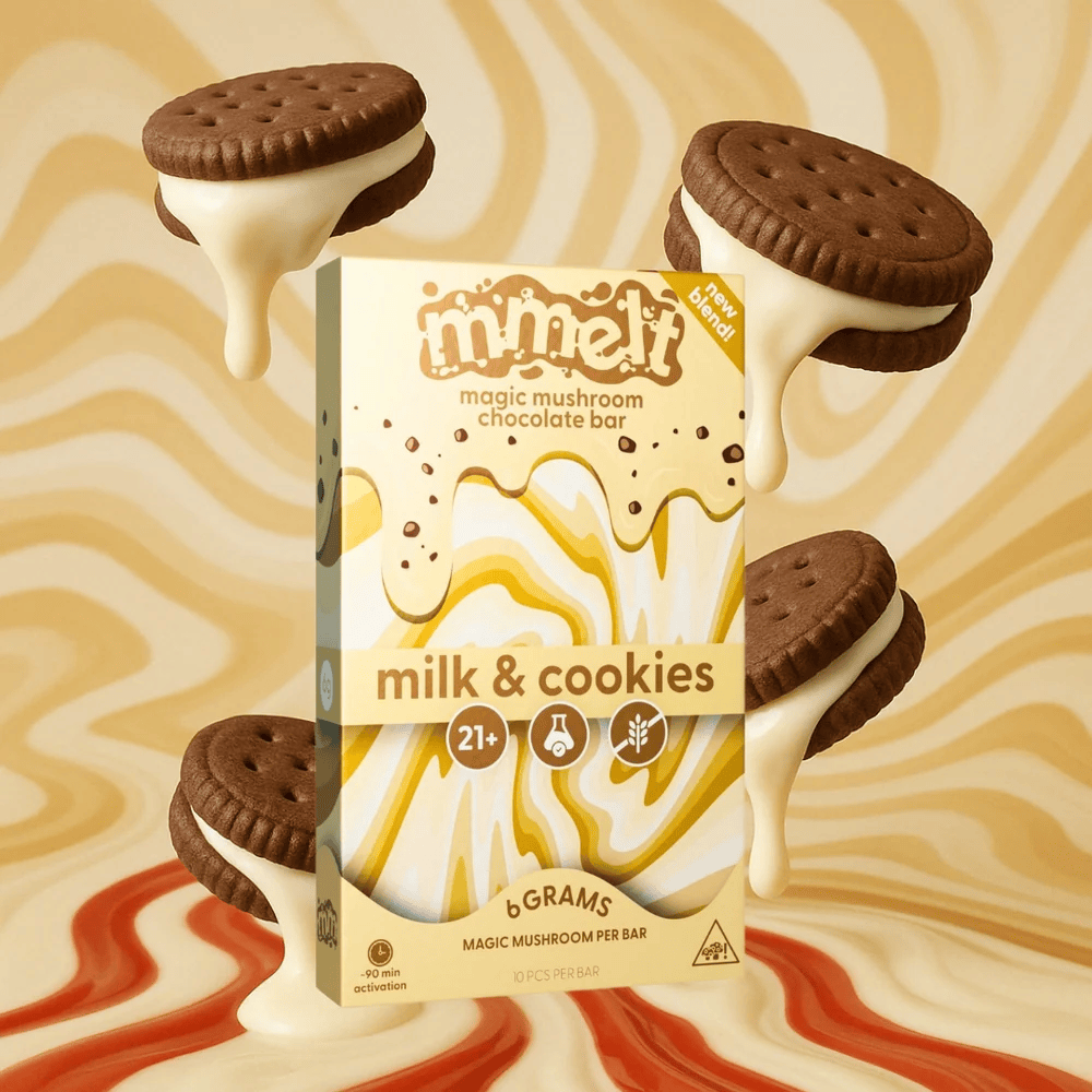 mmelt mushroom chocolates milk and cookies 6g hero front