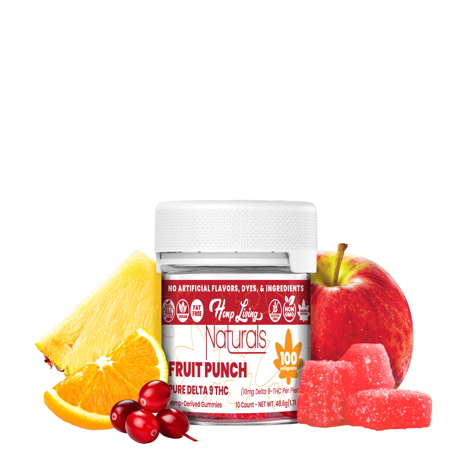 Hemp Living Naturals 100mg Pure D9 Fruit Punch Gummies 10ct