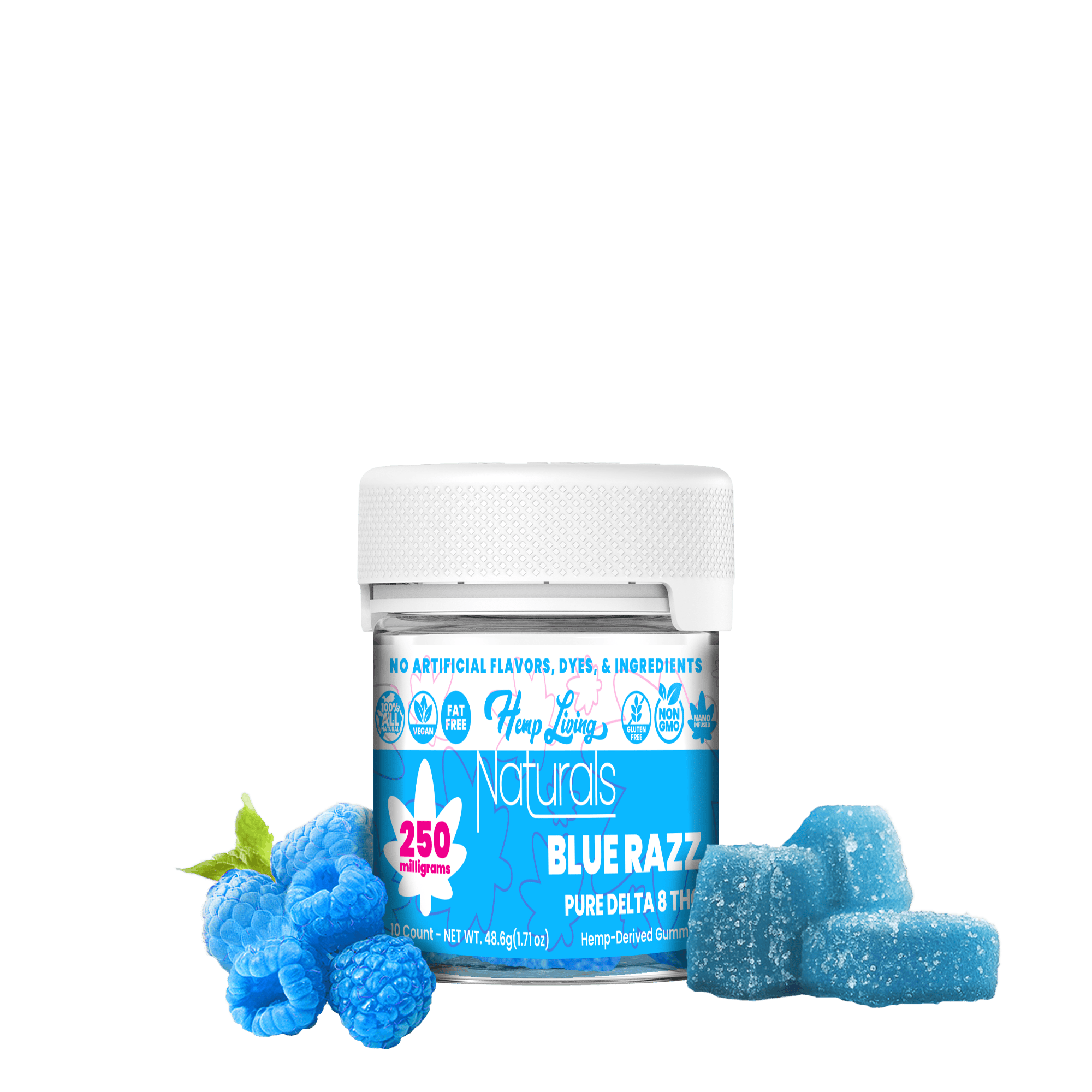 Hemp Living Naturals - 250mg Pure D8 Blue Razz Gummies 10ct