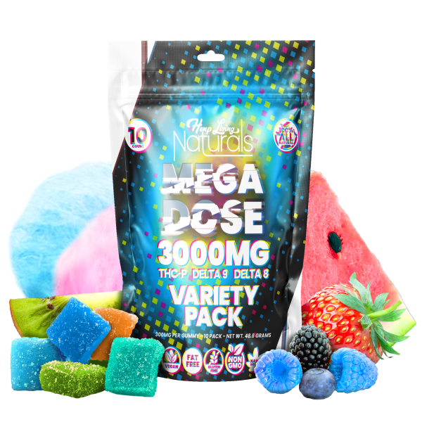 Hemp Living Naturals - 3000mg Mega Dose THCP/D9/D8 Gummies 10ct