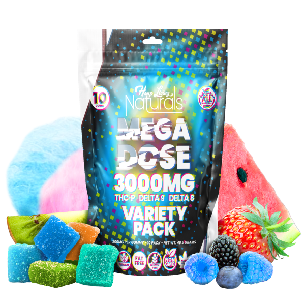 Hemp Living Naturals - 3000mg Mega Dose THCP/D9/D8 Gummies 10ct