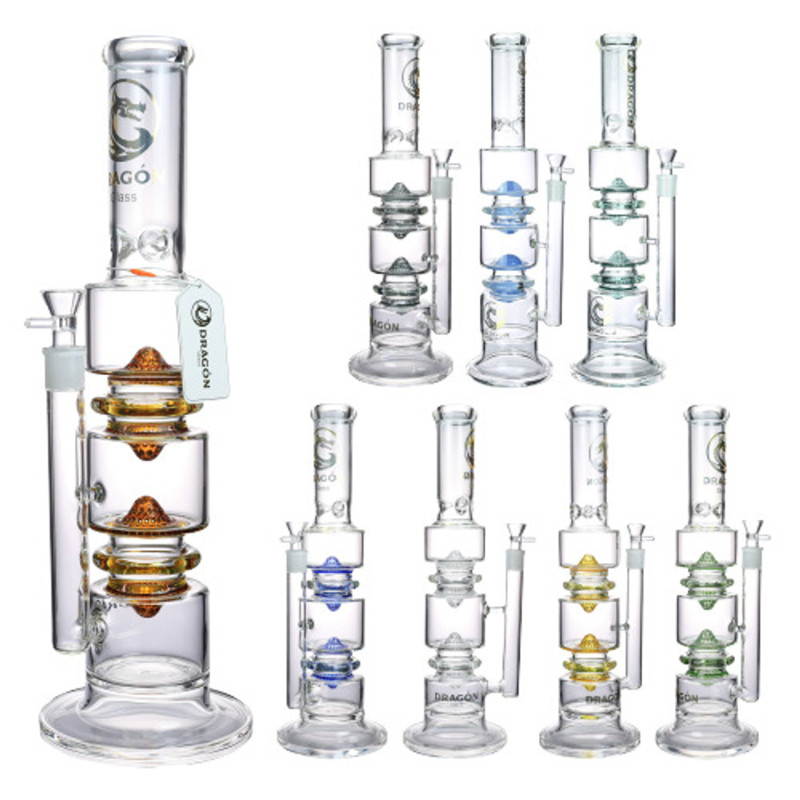 Dragon Glass 18 inch triple geyser perc water pipe with 18mm bowl assorted colors