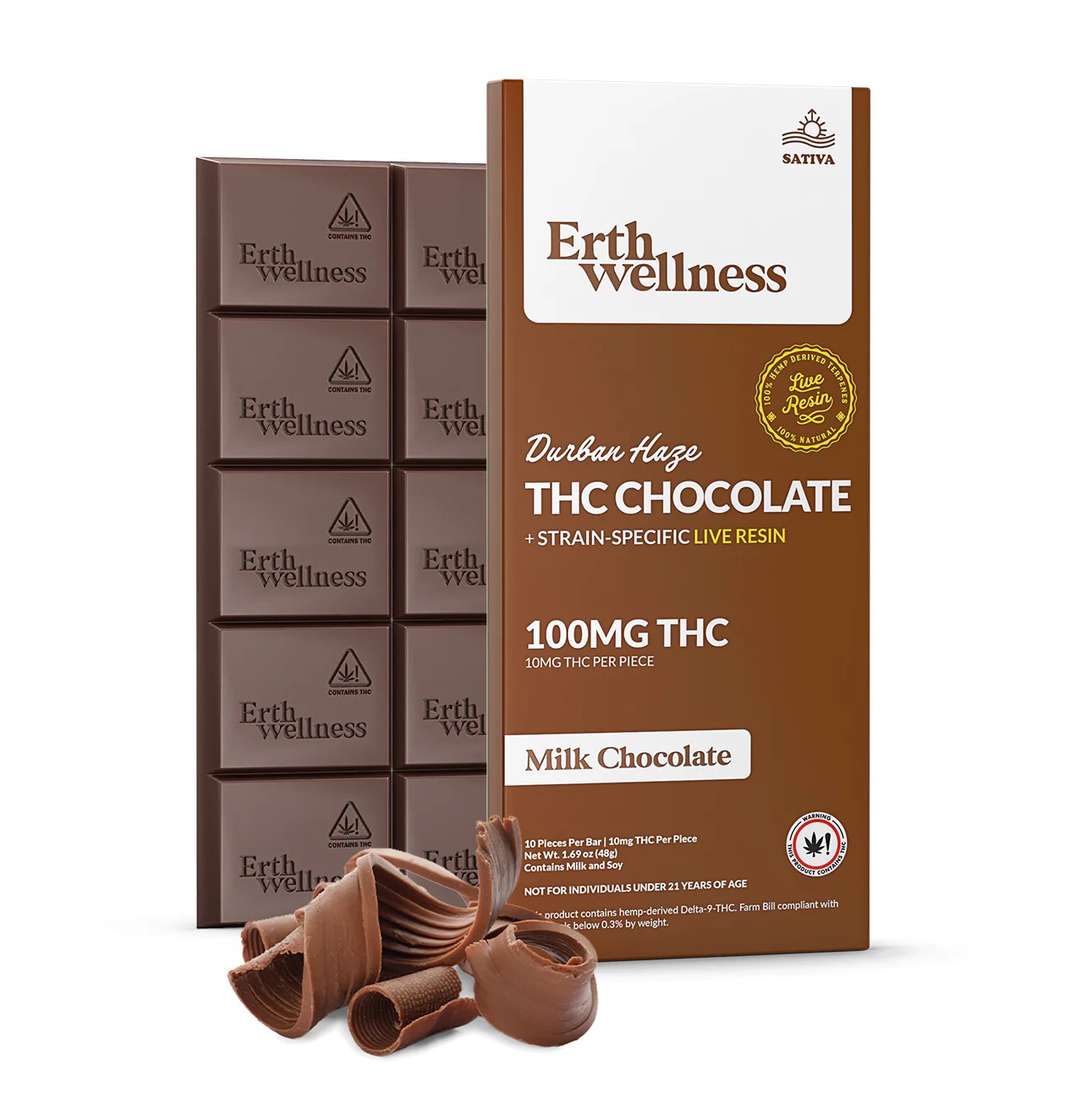 Erth Wellness 100mg THC chocolate bar Durban Haze sativa strain