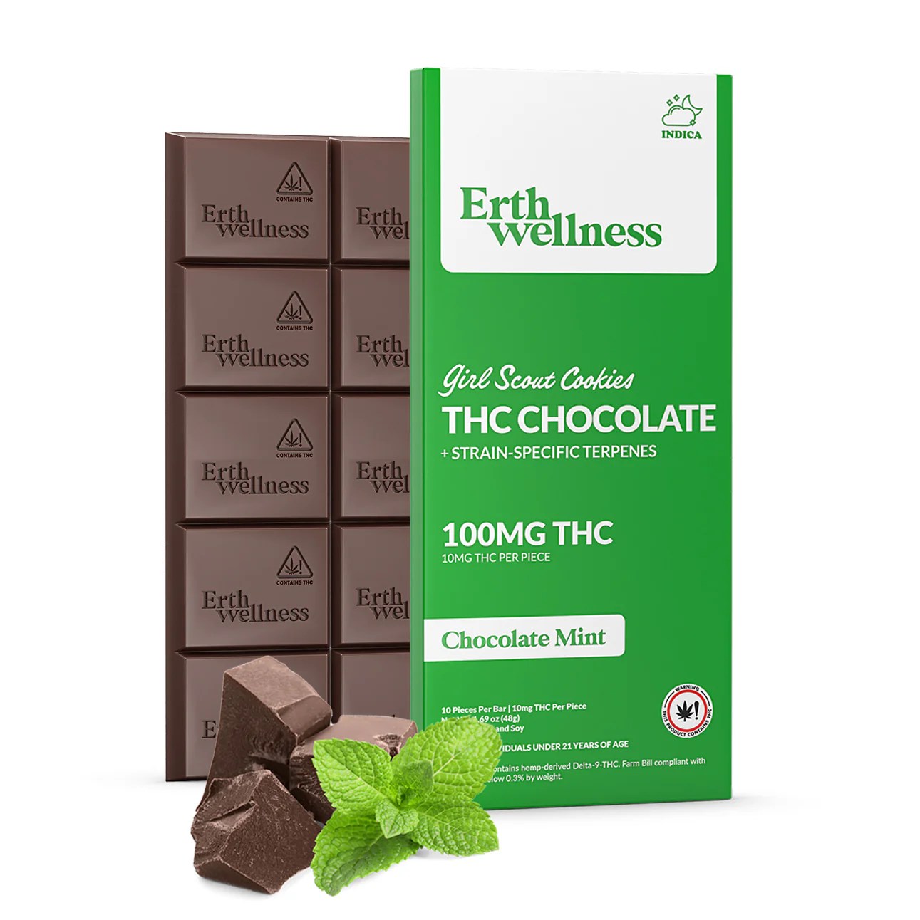 Erth Wellness 100mg THC chocolate bar Girl Scout Cookies indica strain