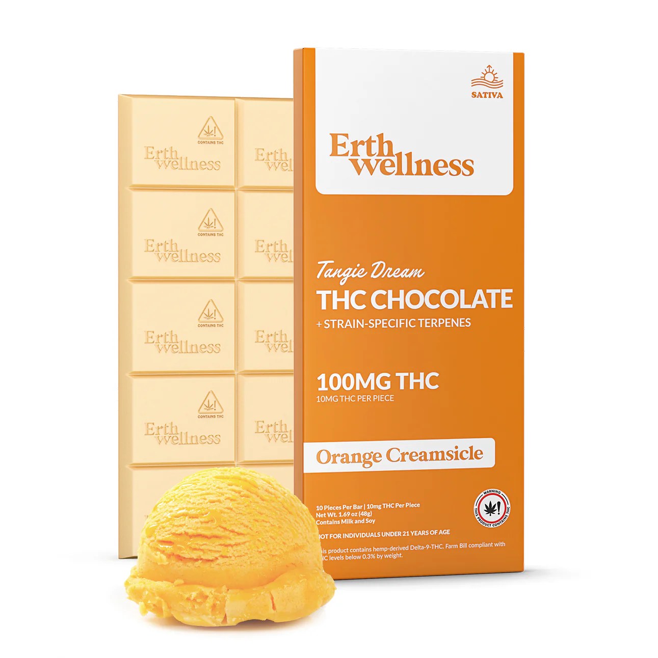 Erth Wellness 100mg THC chocolate bar Tangie Dream sativa strain