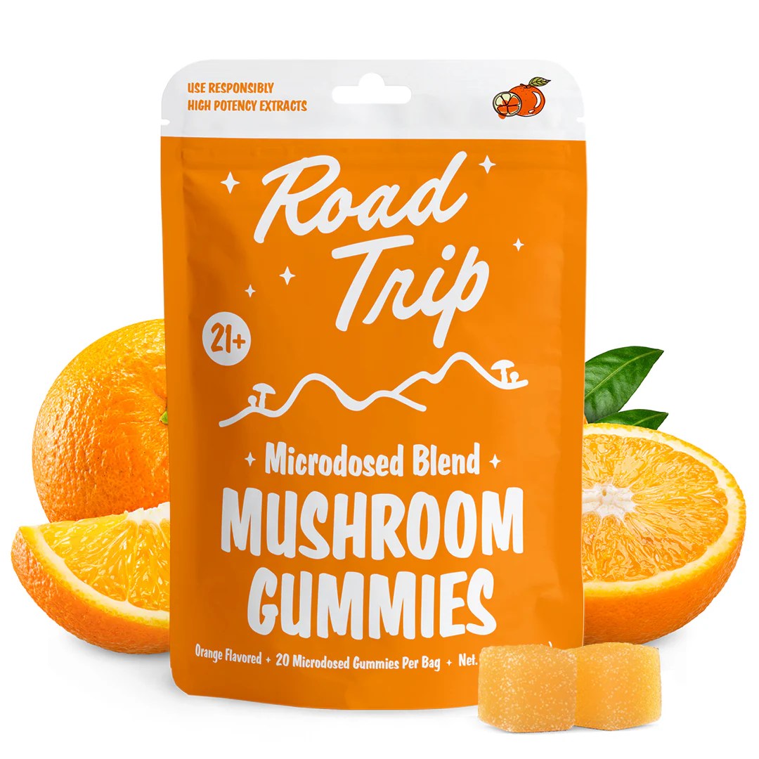 Road Trip Microdose Mushroom Gummies Orange flavor package image