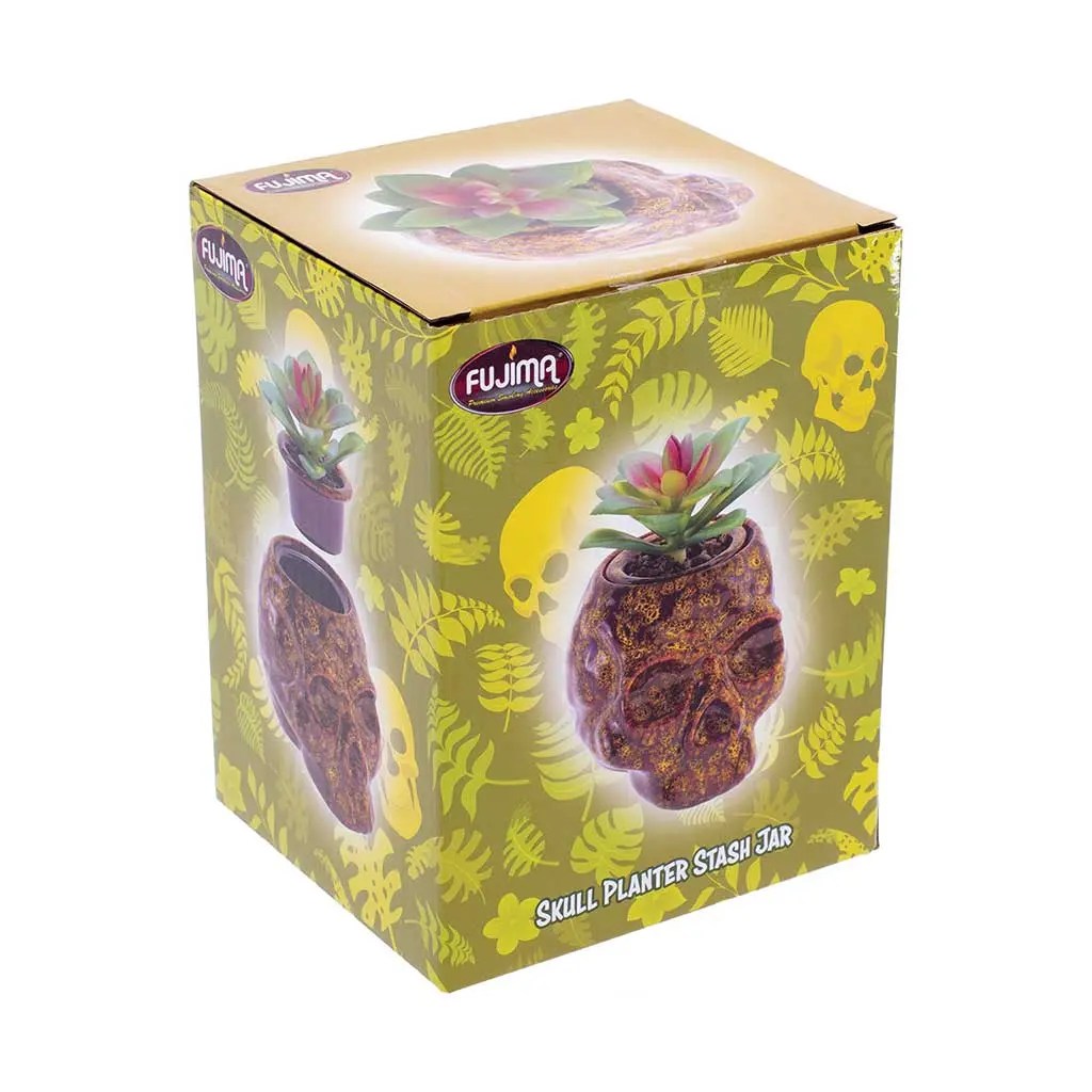 Skull planter stash jar ceramic with lid