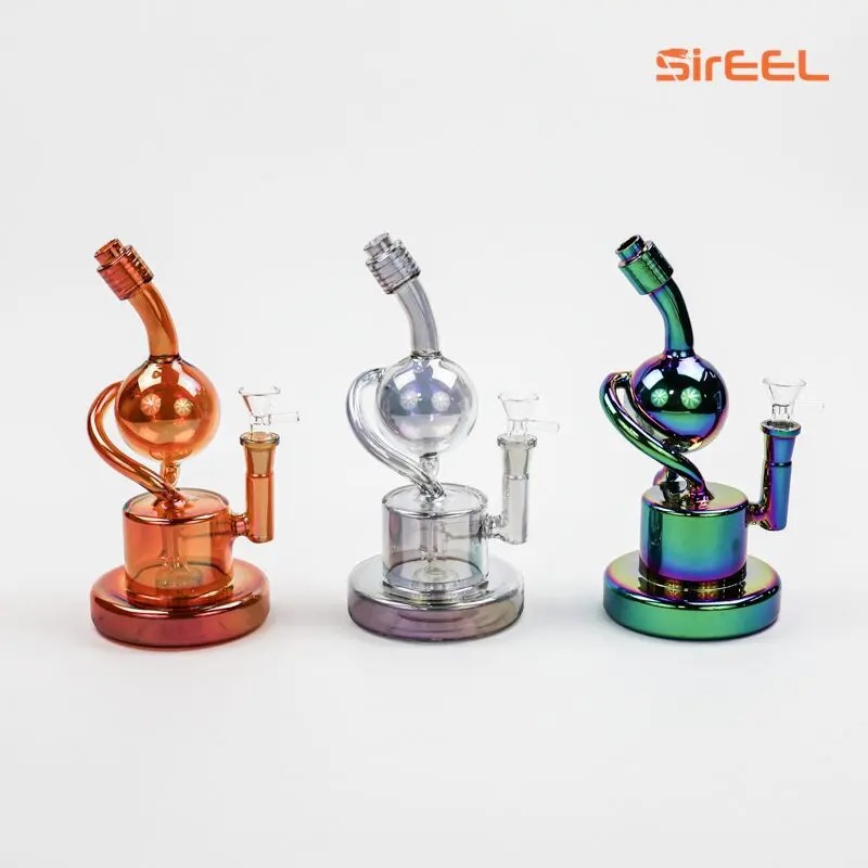 9" Iridized Ball Recycler Water Pipe with Flower Bowl