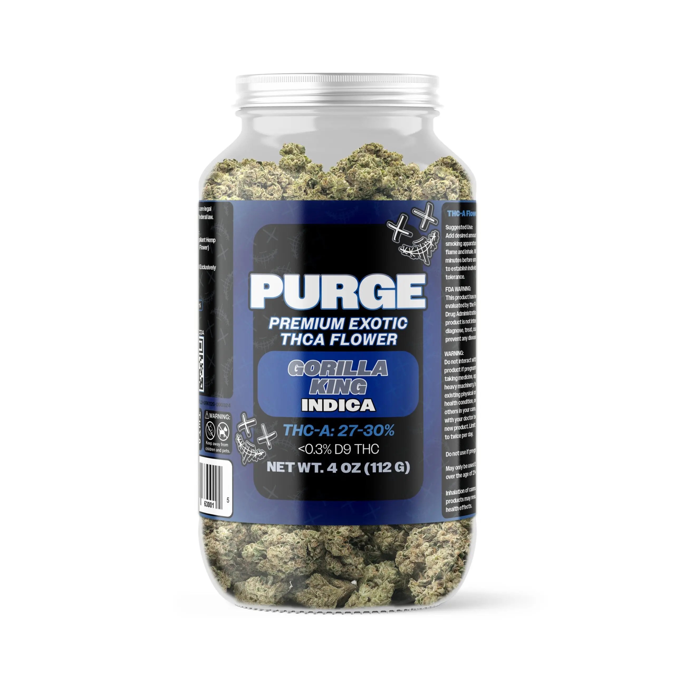 Purge Premium Exotic THCA Flower Gorilla King jar, 26.09% THC-A sativa