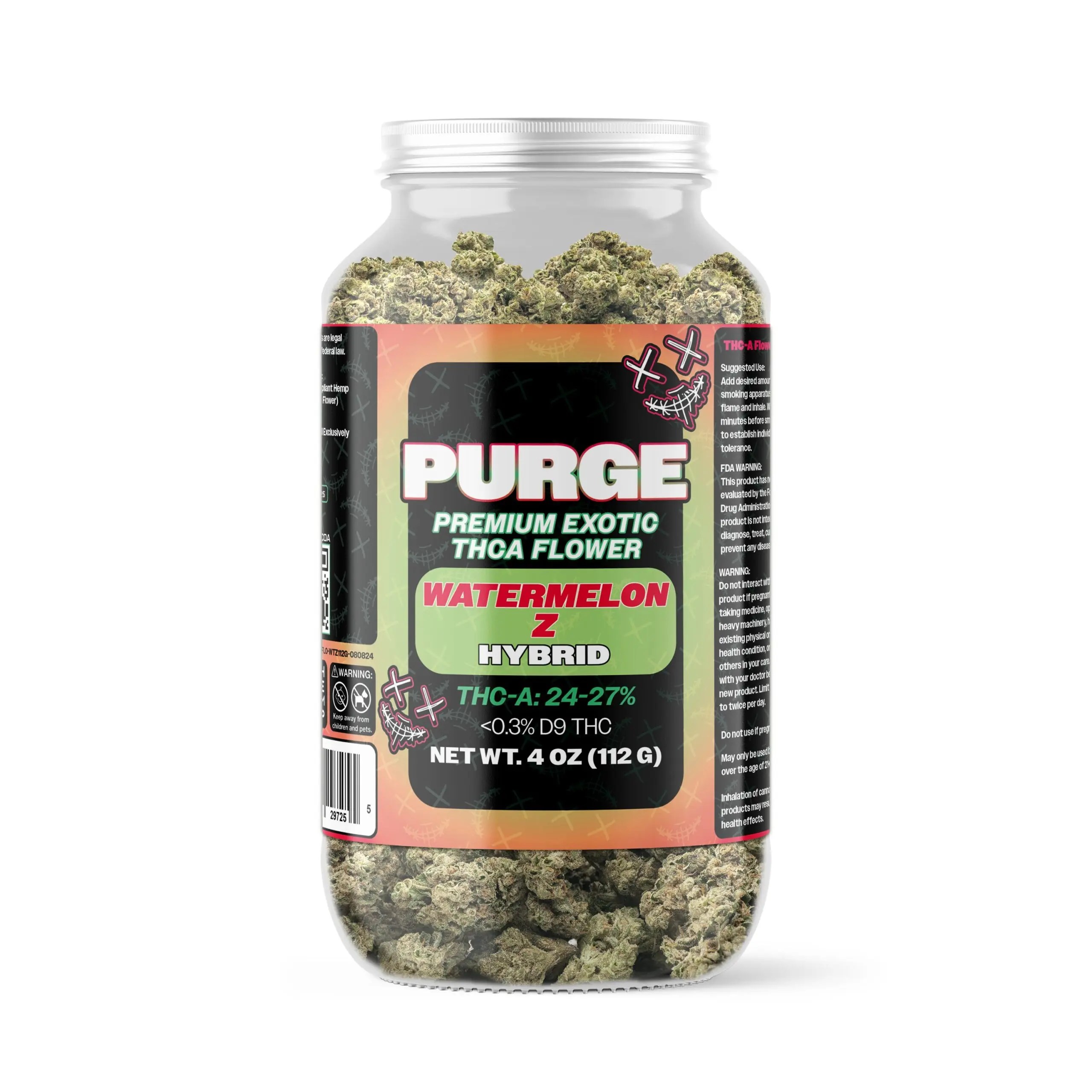 Purge Premium Exotic THCA Flower Watermelon Z 4oz jar, 24-27% THC-A hybrid