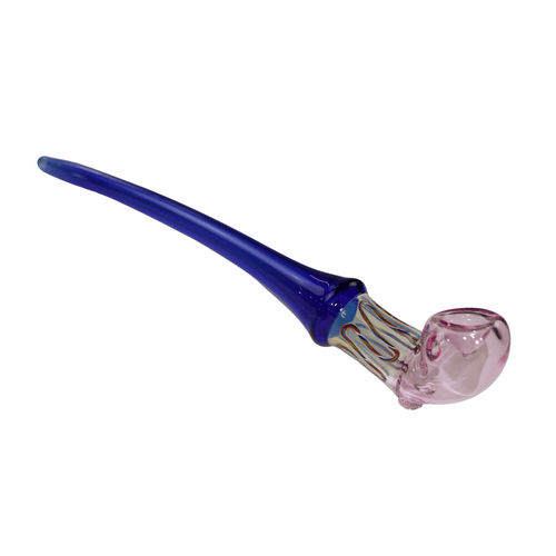 Cobalt blue Footlong Wizard Wand Pipe with pink bowl and spiral glass wrap