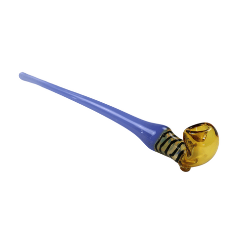 Periwinkle Footlong Wizard Wand Pipe with amber bowl and striped wrap
