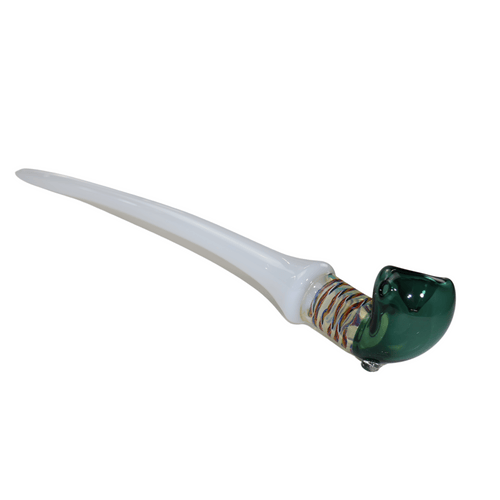 White Footlong Wizard Wand Pipe with deep teal bowl