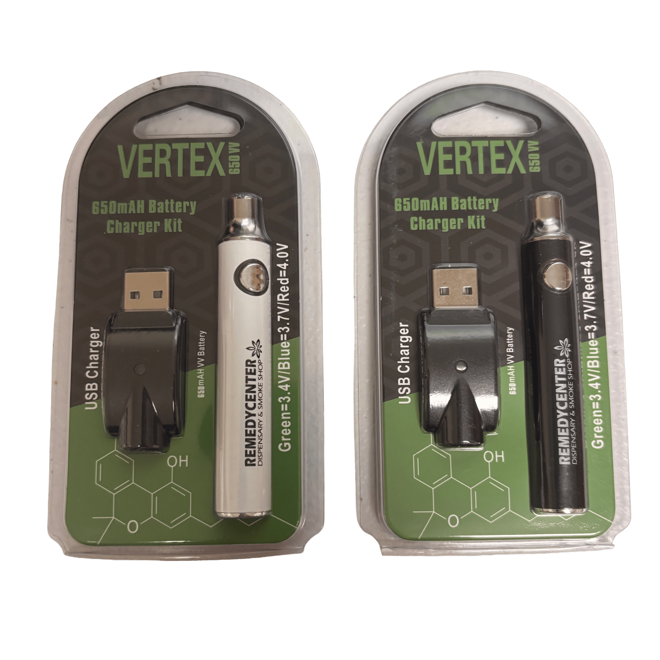 Remedy Center 510 Battery kit in black and white, 650mAh variable voltage with USB charger