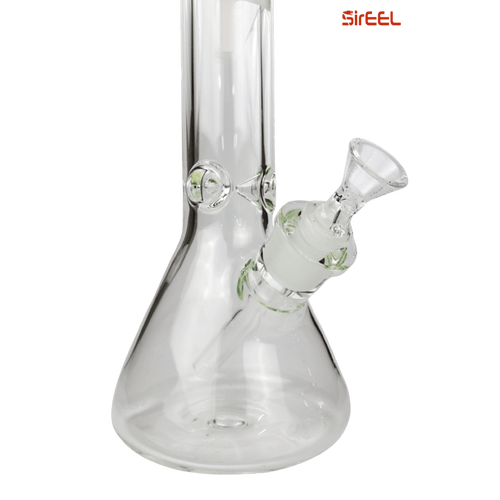 Close up of the SirEEL Supersized Beaker Bong flower bowl, diffused downstem and ice pinch