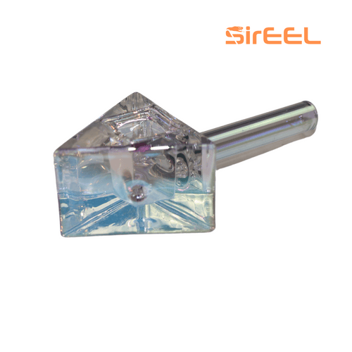 Clear iridescent SirEEL Vision Triangle Pipe showing triangular bowl and side carb