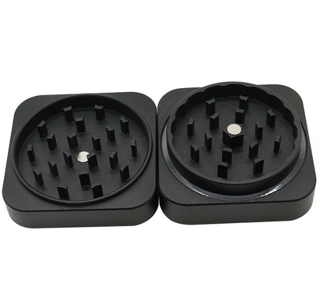 Square Aluminum Herb Grinder 55mm diamond-cut grinding teeth and center magnet