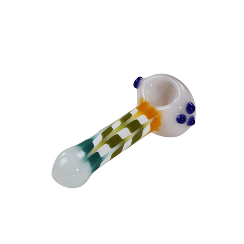 White Wig Wag Hand Pipe with olive chevron stripe and blue bump grips