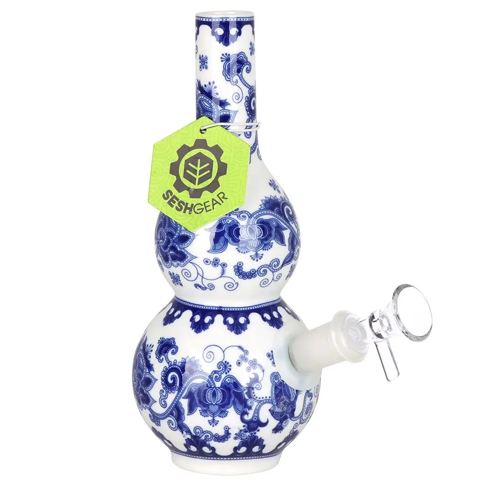 SeshGear Chinese Vase Ceramic Water Pipe - 7.75" / 14mm F / Double Bubble Base product image 2