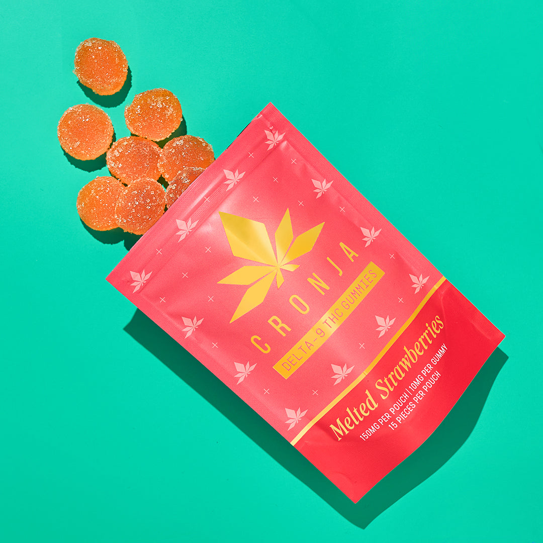 Cronja Delta-9 THC Gummies Melted Strawberries lab tested pouch detail