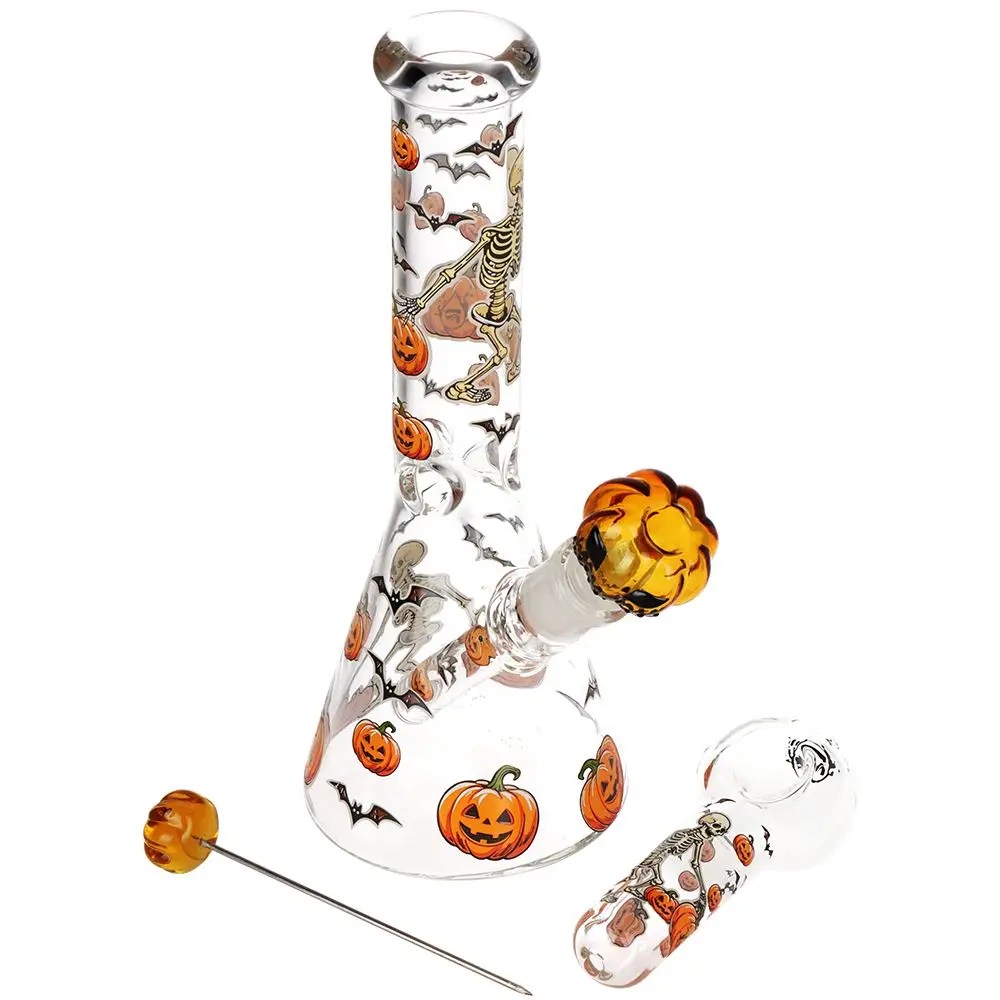Halloween Ball Herb Pipe Glow Duo - 10" / 14mm F