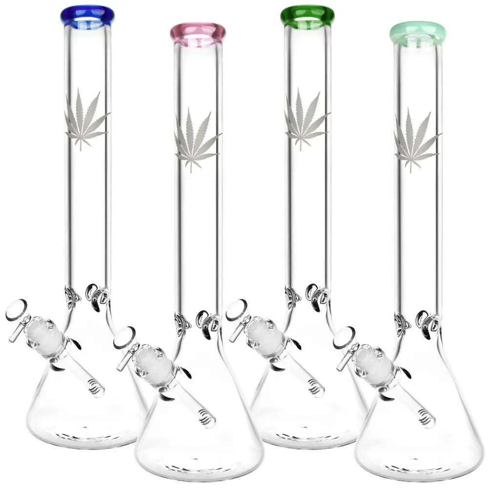 Silver Hemp Leaf Glass Beaker Water Pipe | 14mm F | Colors Vary product image 4
