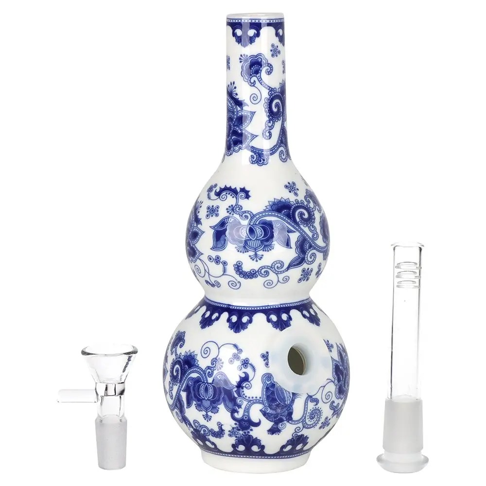 SeshGear Chinese Vase Ceramic Water Pipe - 7.75" / 14mm F / Double Bubble Base product image 7