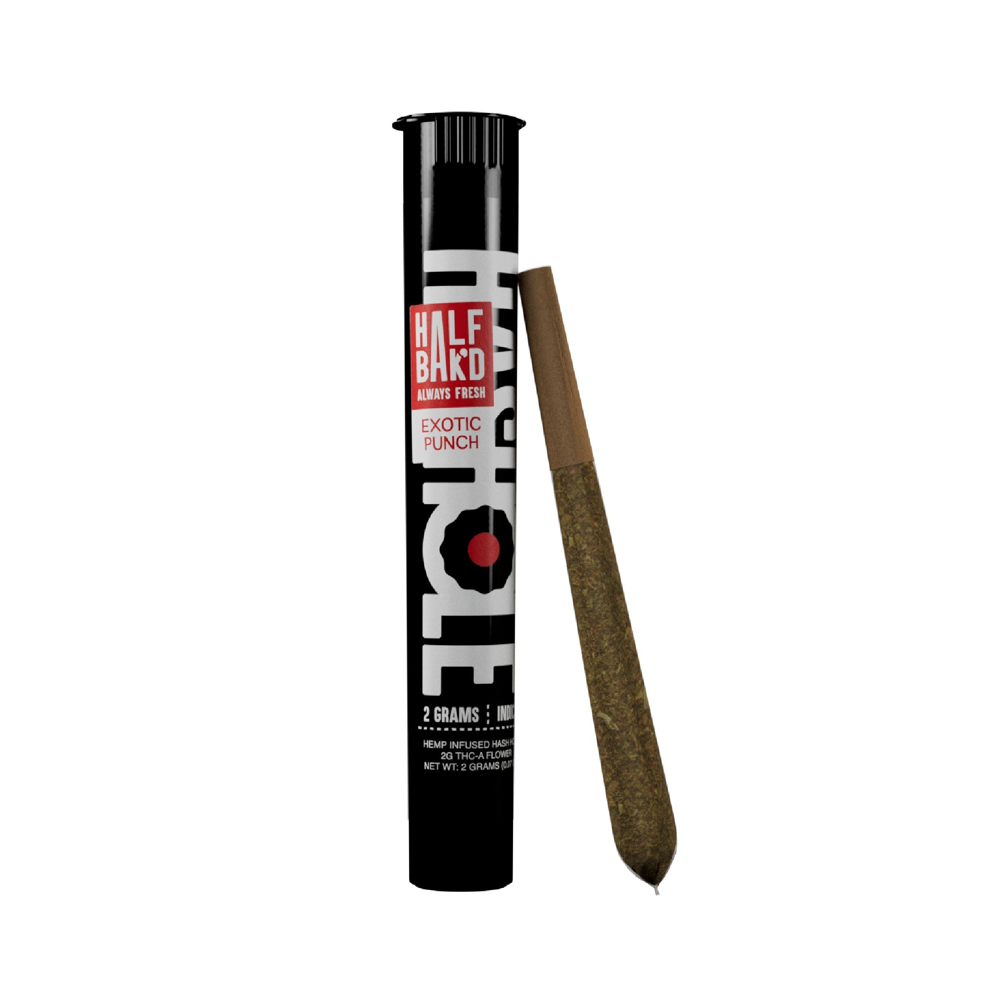 Half Bak'd Hash Holes Exotic Punch indica 2g THC-A infused pre-roll with hash core