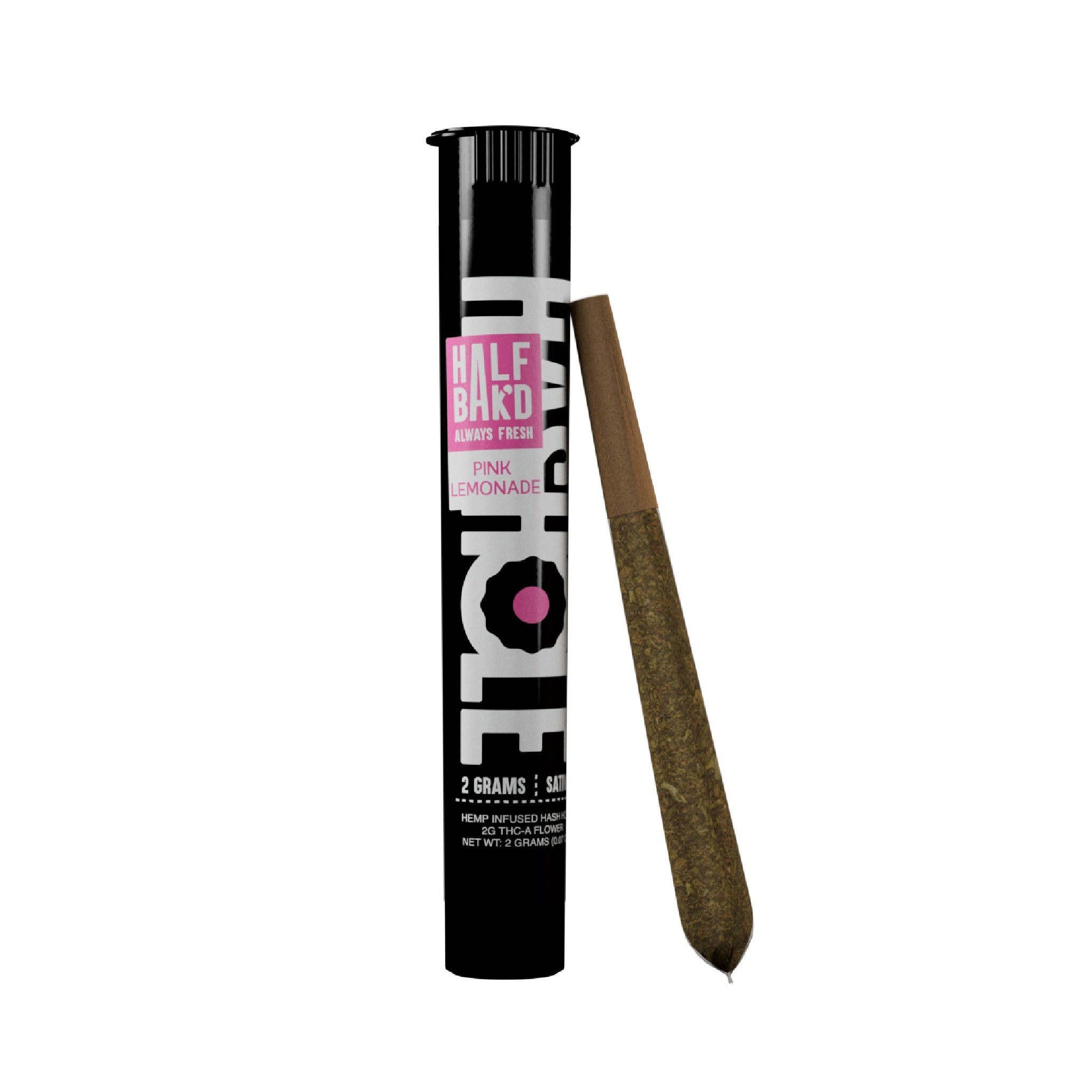 Half Bak'd Hash Holes Pink Lemonade sativa 2g THC-A infused pre-roll with hash core