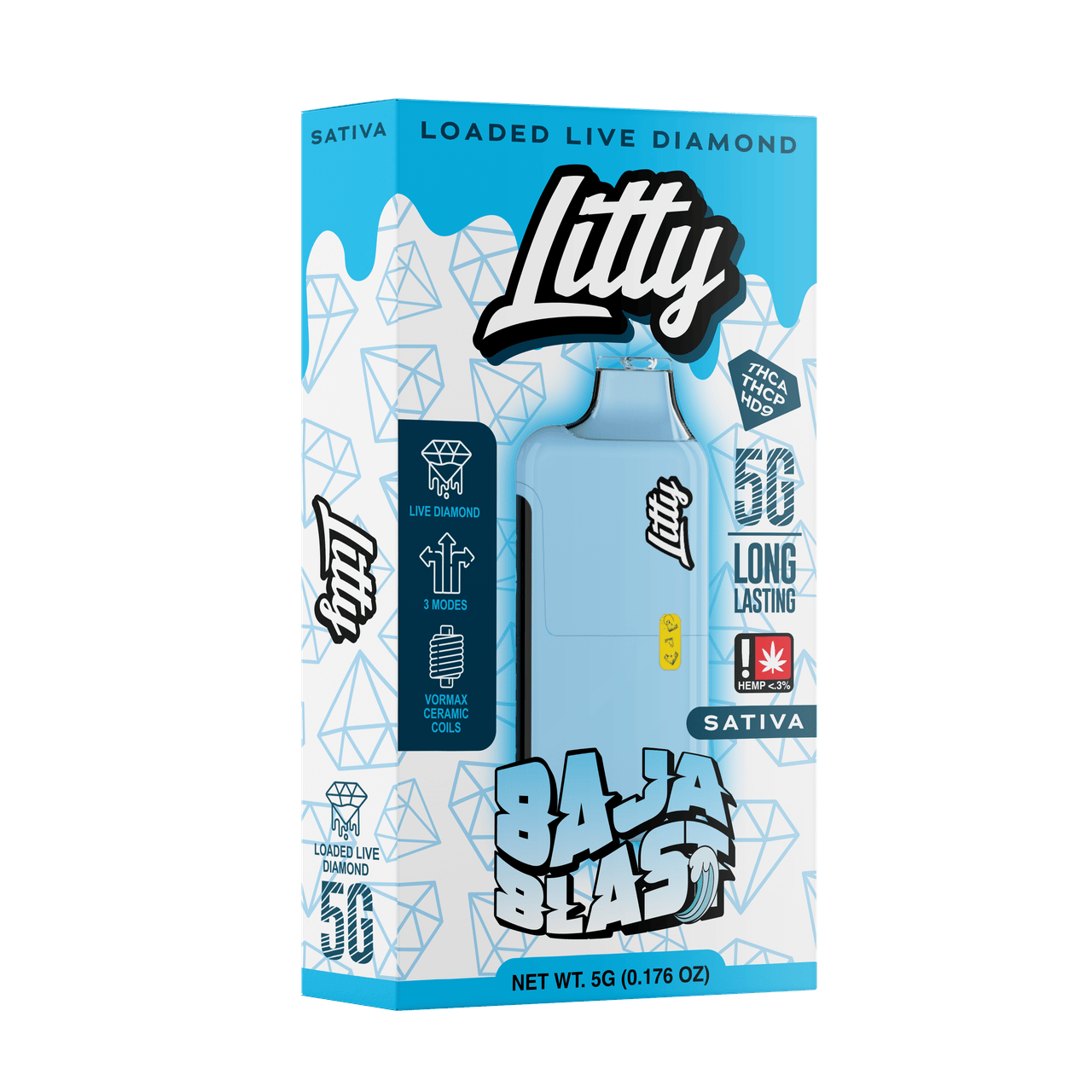Litty 5g THC-A Disposable Baja Blast sativa live diamond vape pen