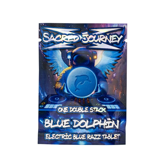 Sacred Journey Mushroom Tablet Blue Dolphin Blue Razz double stack pouch