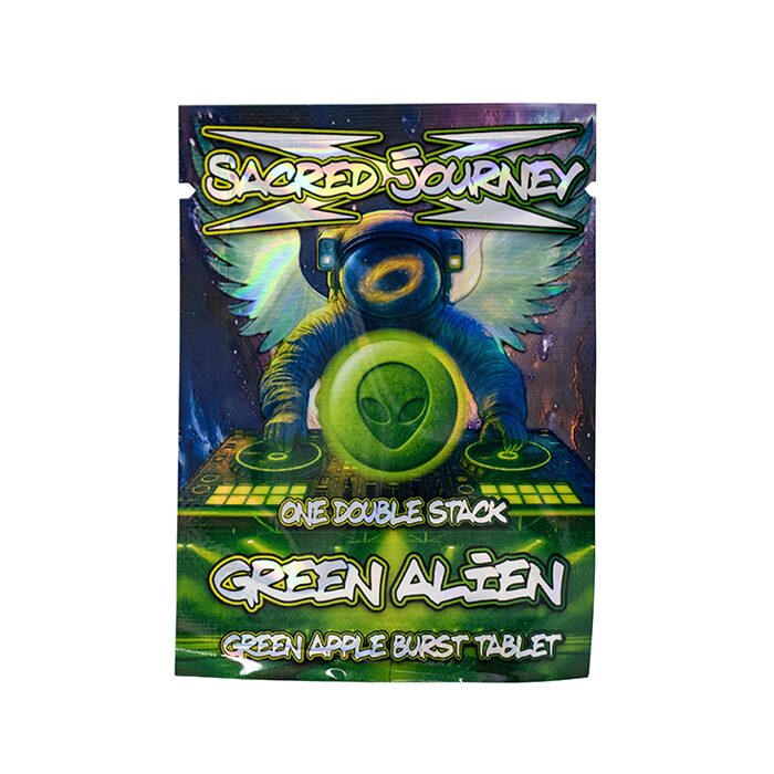 Sacred Journey Mushroom Tablet Green Alien Green Apple double stack pouch