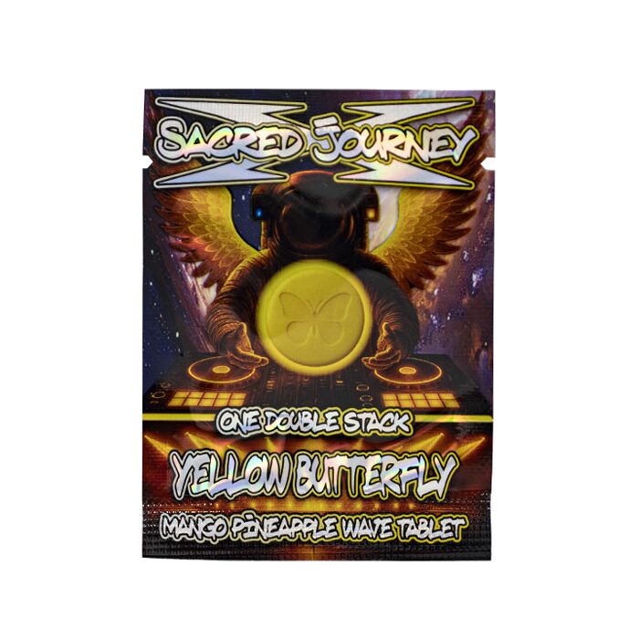 Sacred Journey Mushroom Tablet Yellow Butterfly Mango Pineapple Wave double stack pouch