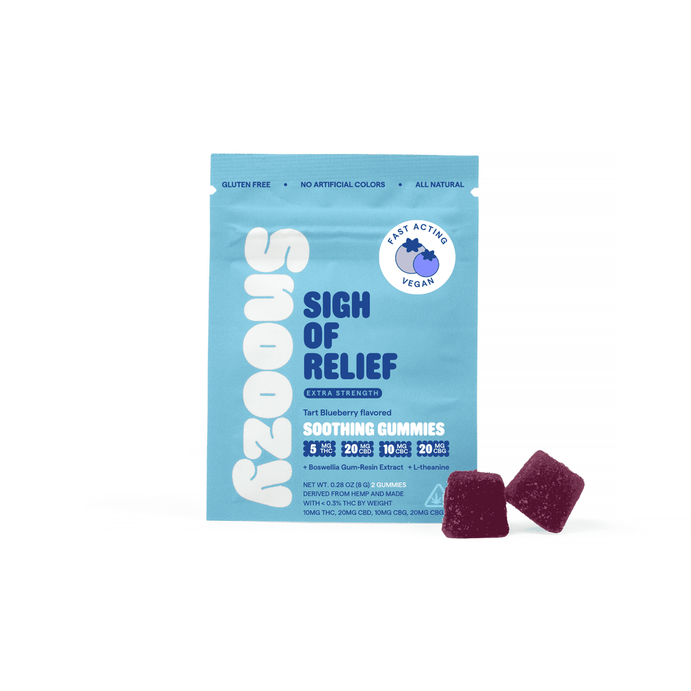 Snoozy Sigh of Relief Extra Strength 2 count blueberry gummies