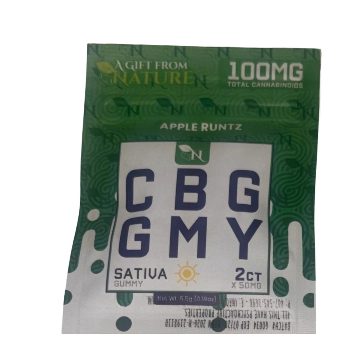 Gift From Nature CBG Apple Runtz 2ct sativa gummy pack, 100mg total cannabinoids