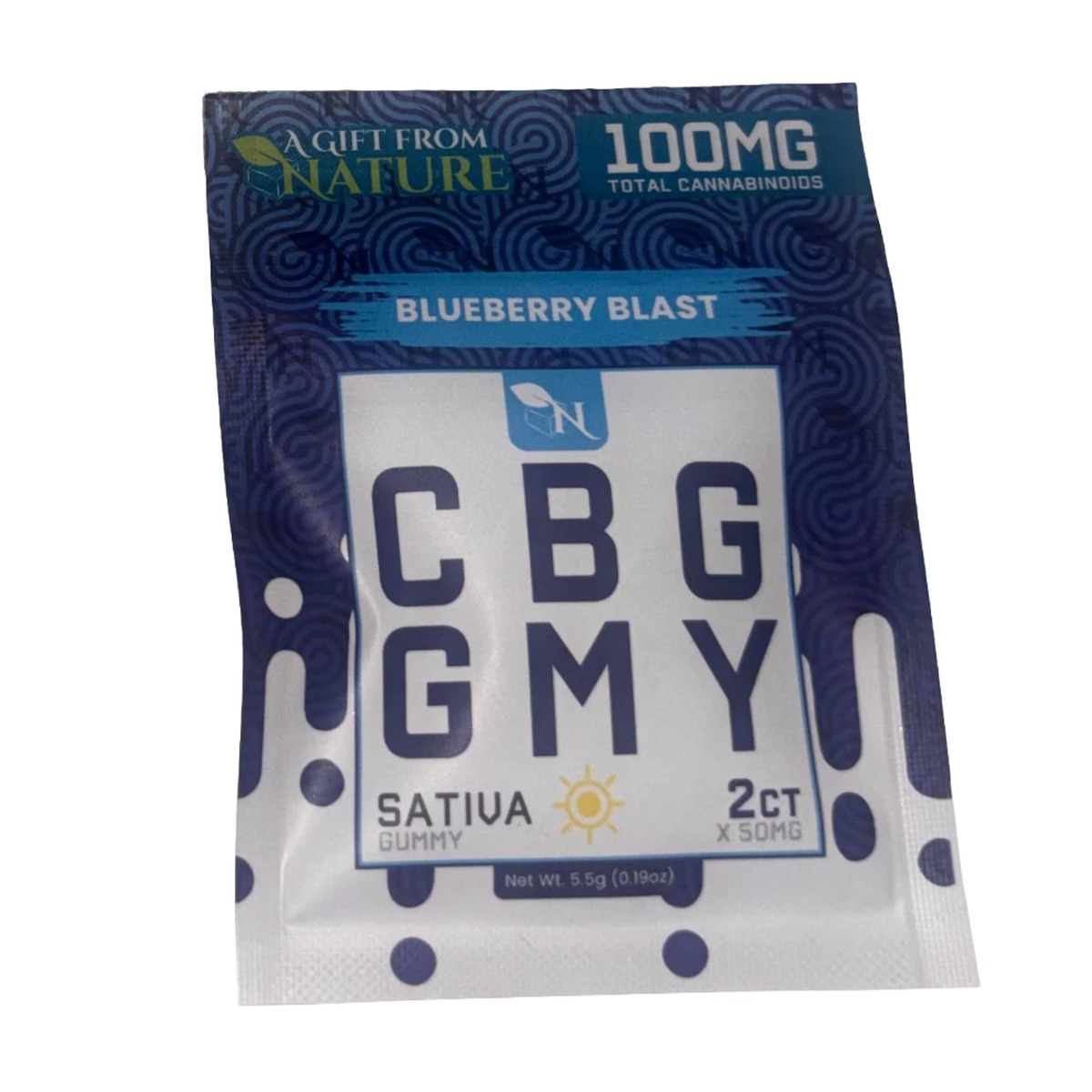 Gift From Nature CBG Blueberry Blast 2ct sativa gummy pack, 100mg total cannabinoids