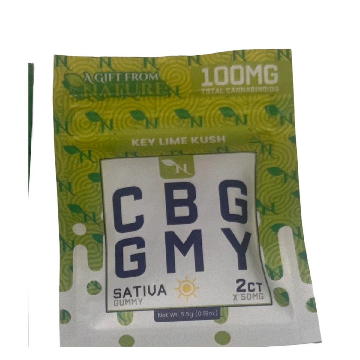 Gift From Nature CBG Key Lime Kush 2ct sativa gummy pack, 100mg total cannabinoids