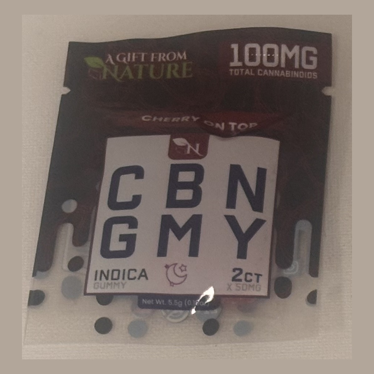 Gift From Nature CBN Cherry On Top 2ct indica gummy pack, 100mg total cannabinoids