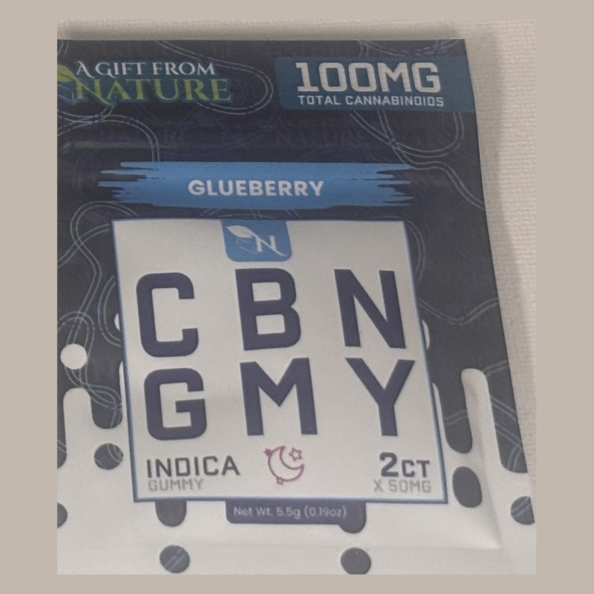 Gift From Nature CBN Glueberry 2ct indica gummy pack, 100mg total cannabinoids