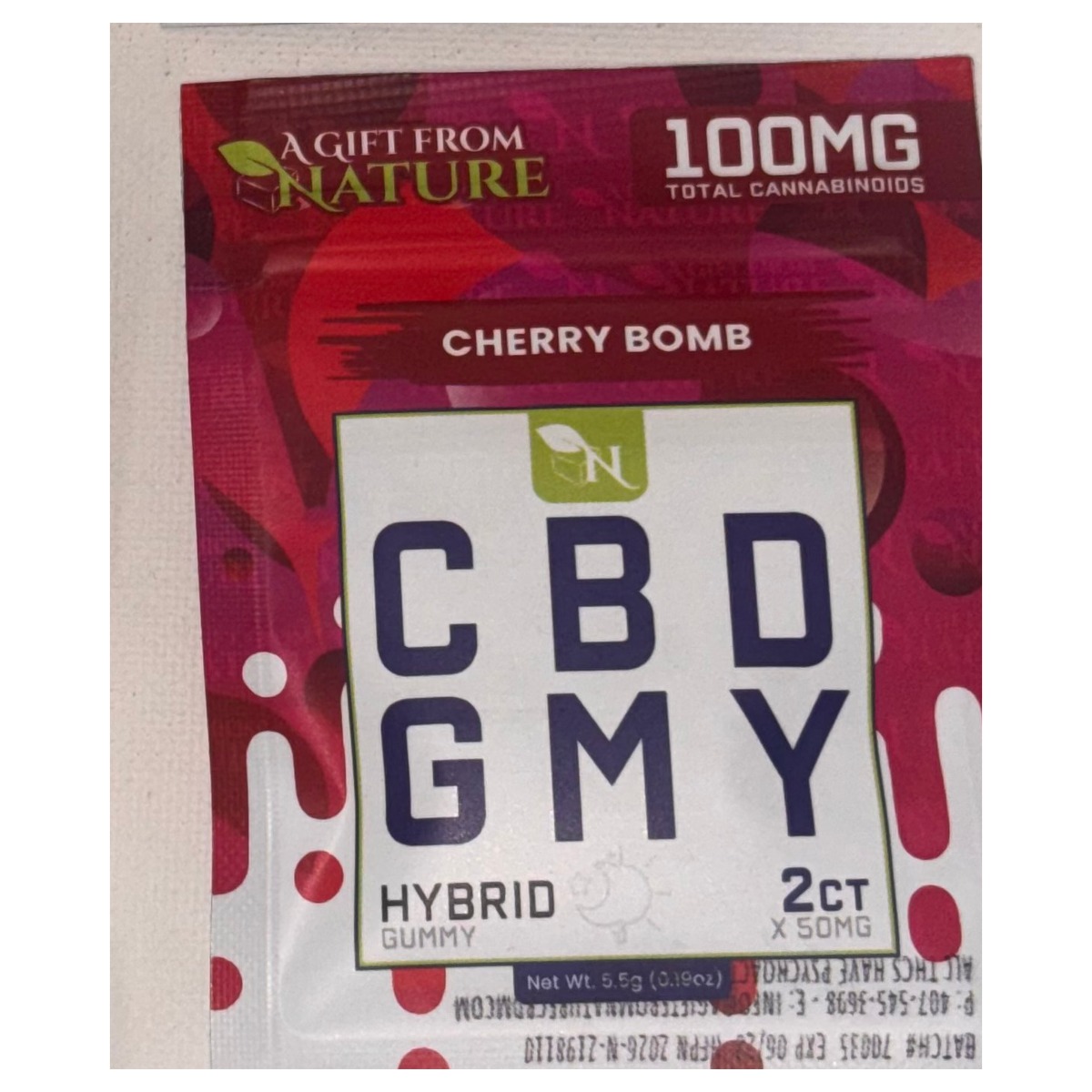 Gift From Nature Gummies Cherry Bomb 2ct pack with 100mg broad spectrum CBD