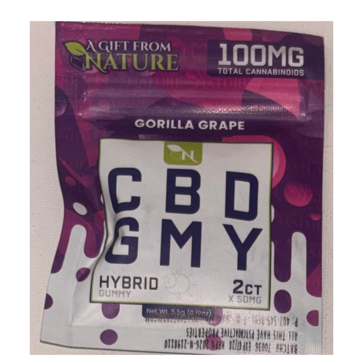 Gift From Nature Gummies Gorilla Grape 2ct pack with 100mg broad spectrum CBD