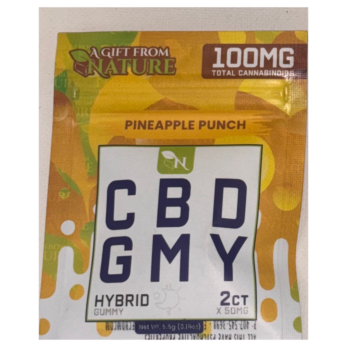 Gift From Nature Gummies Pineapple Punch 2ct pack with 100mg broad spectrum CBD