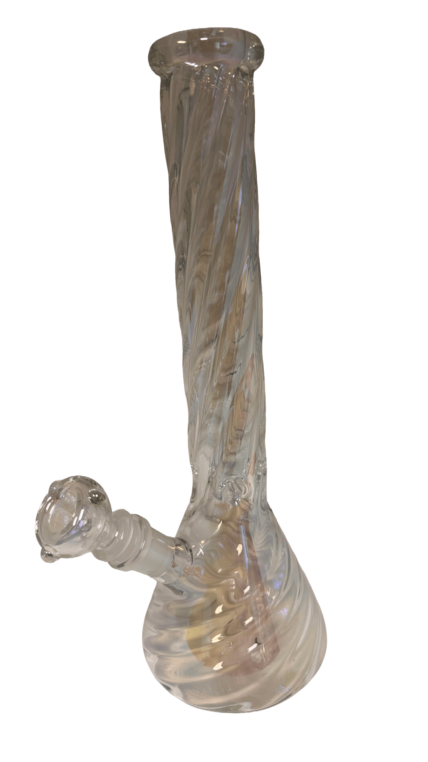 12 inch twisted neck iridescent beaker bong with 14mm glass bowl in assorted colors