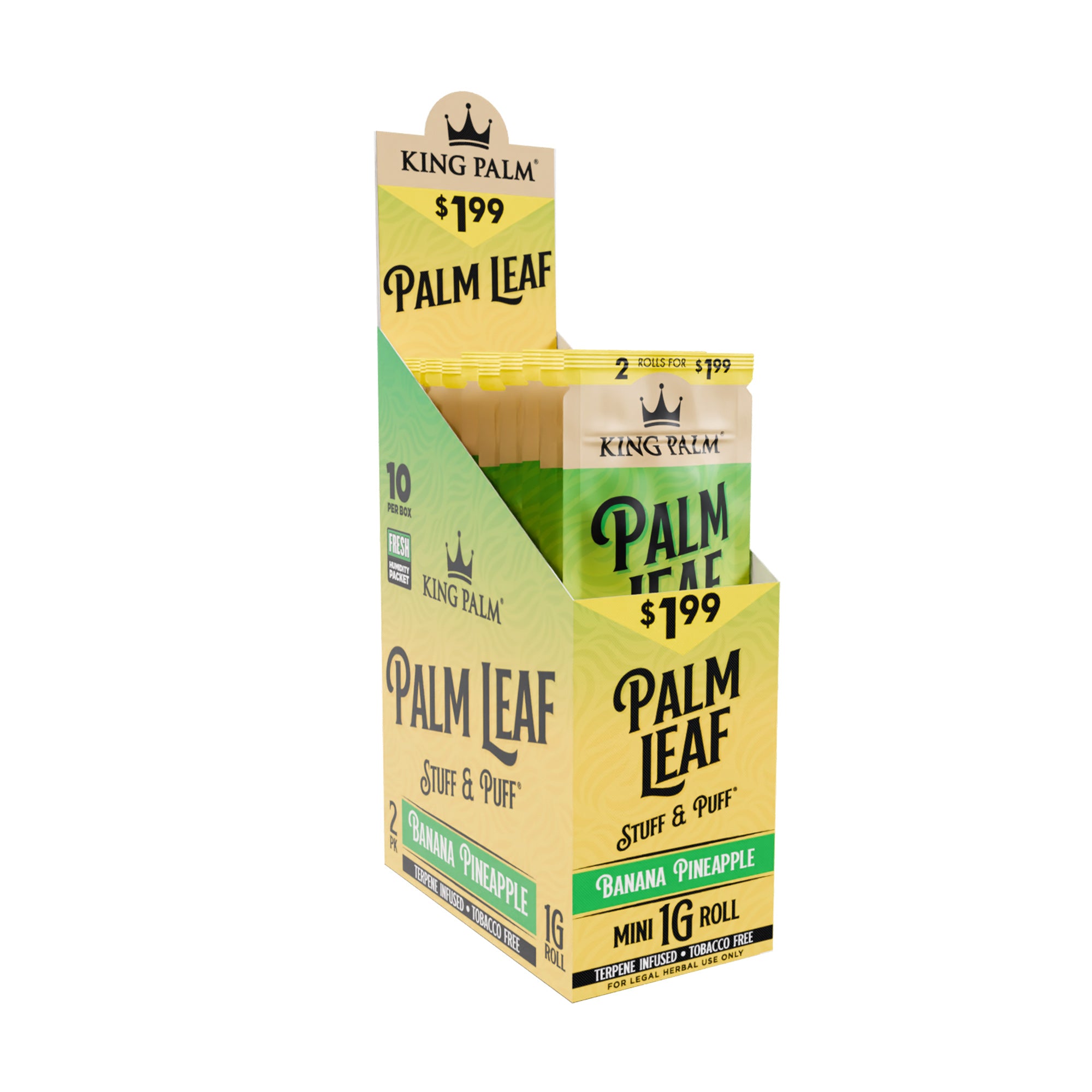 King Palm 2pk Mini Stuff and Puff Banana Pineapple palm leaf wrap, 1g mini roll