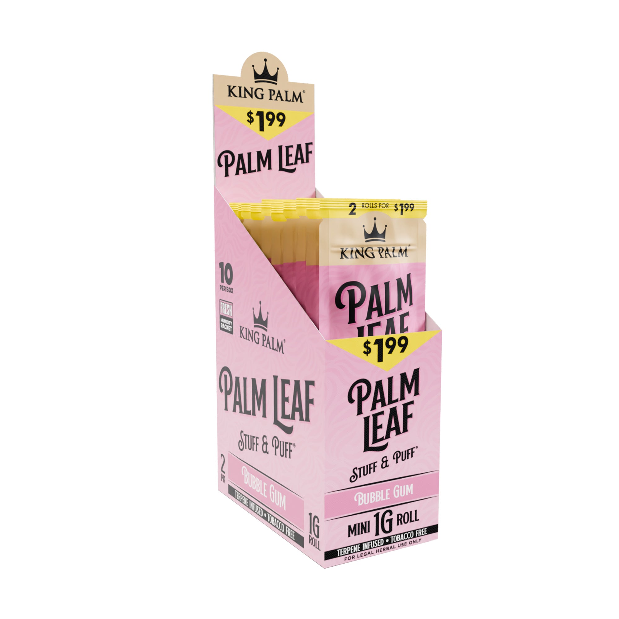 King Palm 2pk Mini Stuff and Puff Bubble Gum palm leaf wrap, 1g mini roll
