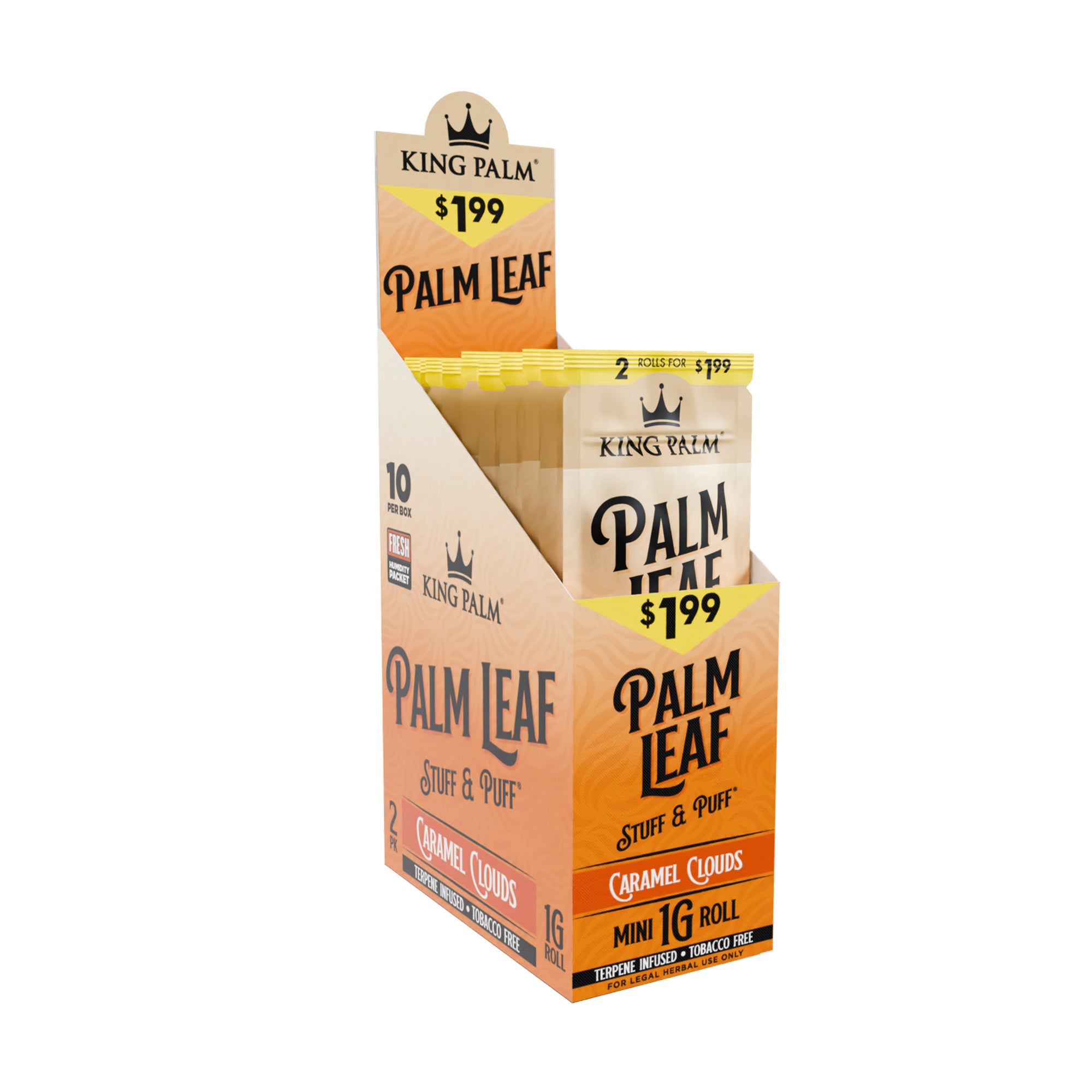 King Palm 2pk Mini Stuff and Puff Caramel Clouds palm leaf wrap, 1g mini roll