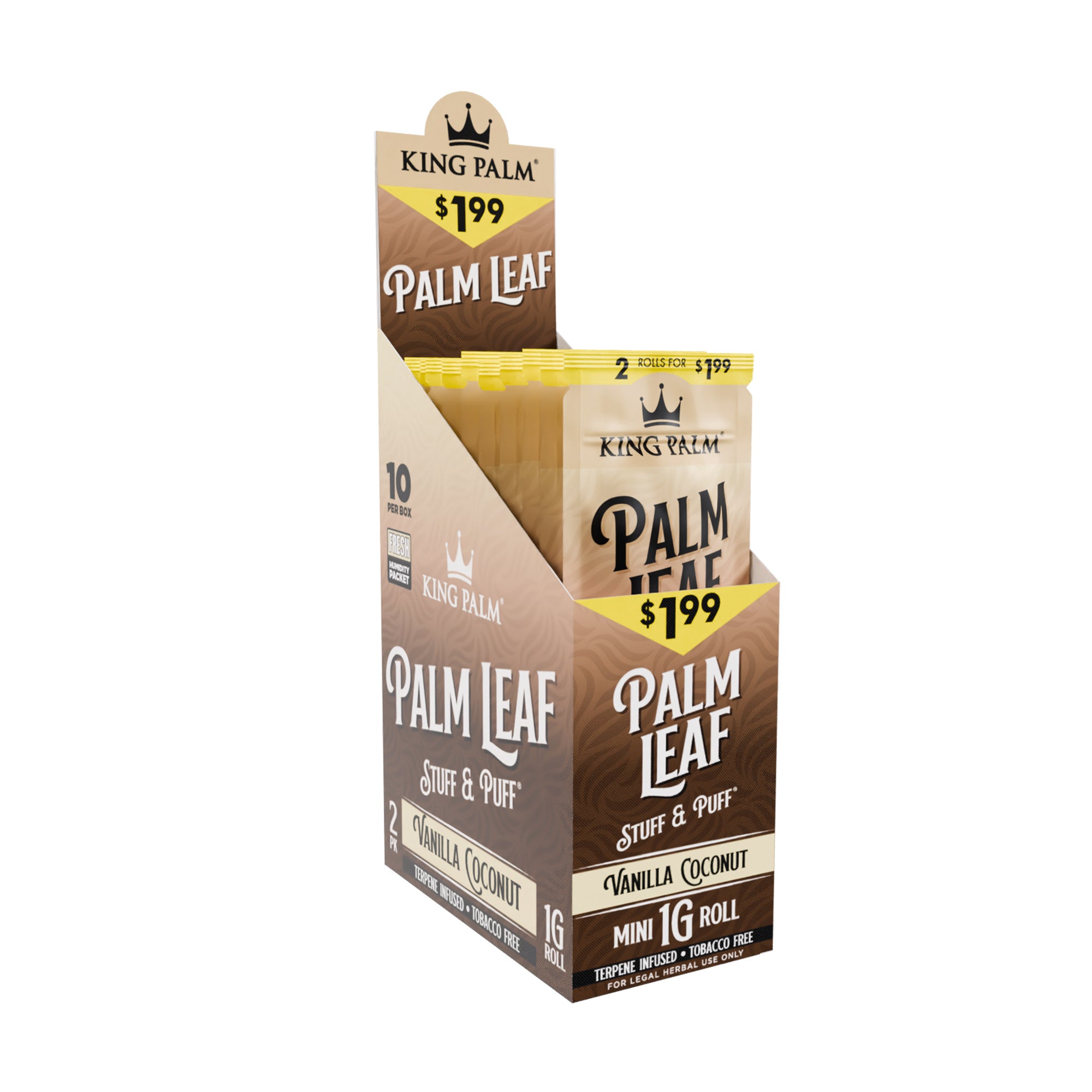 King Palm 2pk Mini Stuff and Puff Vanilla Coconut palm leaf wrap, 1g mini roll